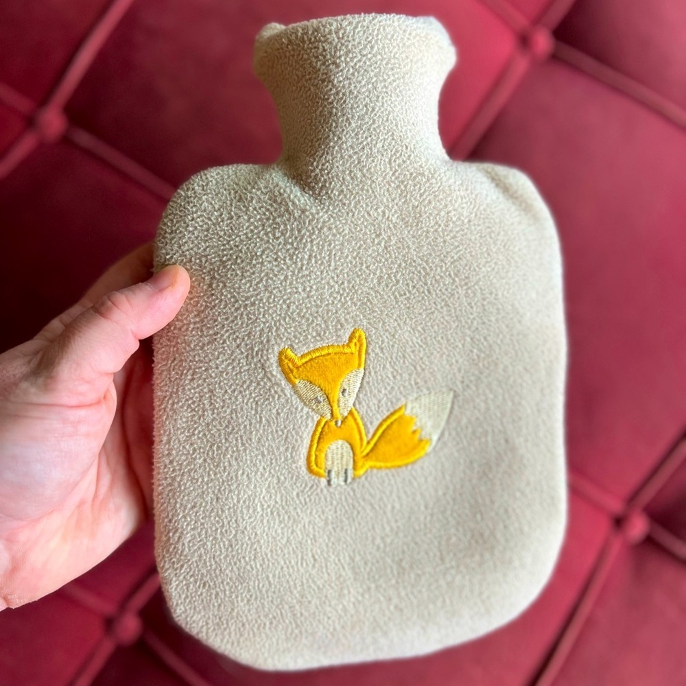 Small 7” Hot Water Bottle with Soft Plush Fox Cover Pain Relief Cozy Heating Pad